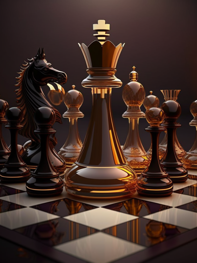 Elegant chess pieces on chess board