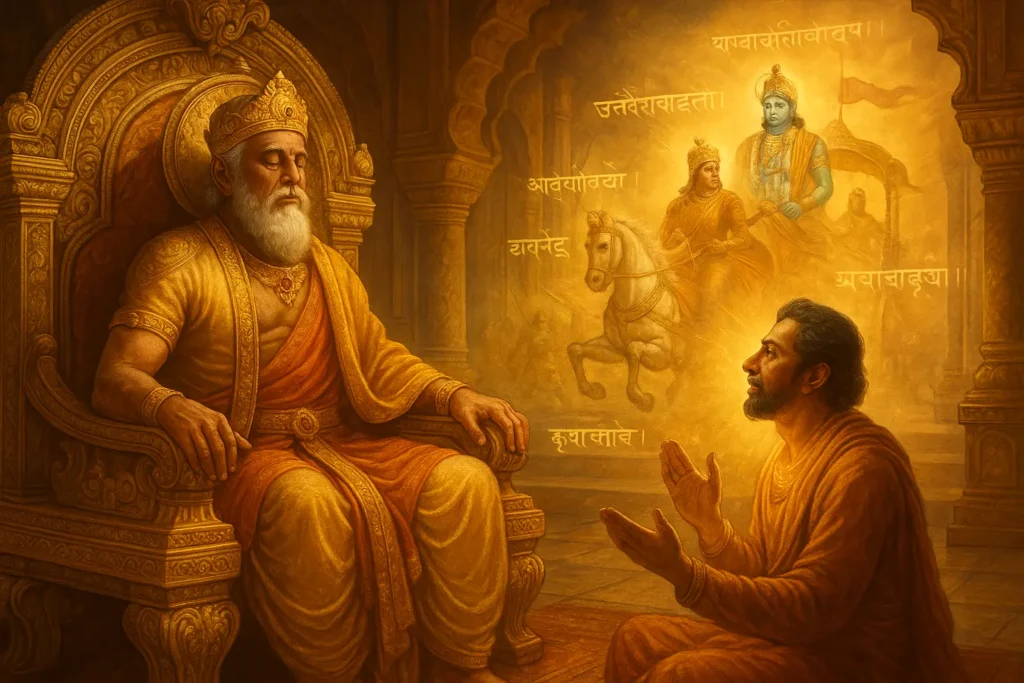 Sanjaya telling Bhagavad Gita to Dhritrashtra