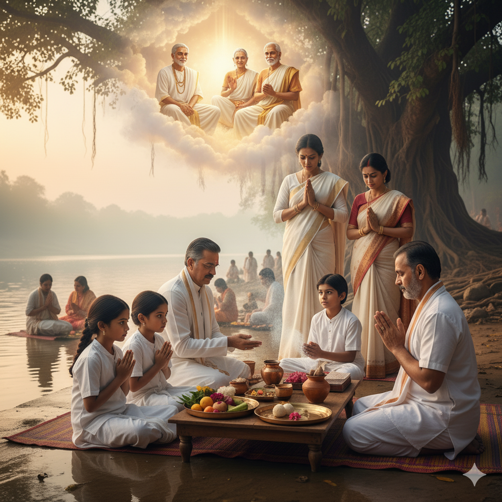 Devotees worshipping their ancestors (pitras)
