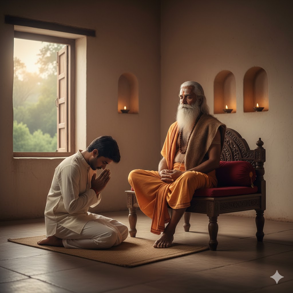 a student worshipping his acharya