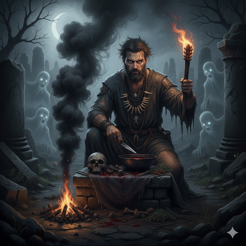 a person worshipping ghosts